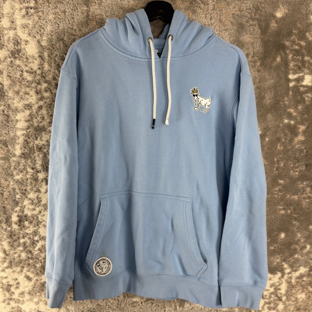 GOAT USA Size‎ Large Logo Graphic Pullover Hoodie Light Blue Long Sleeve Mens